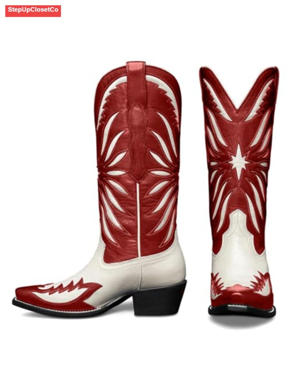 Women's Western Cowboy Boots Mid Calf Pointed Toe Faux Leather Cowgirl Boots